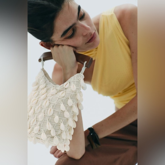 Zara bohemian Cream beaded Shell-Embellished Women's Bag clutch - Picture 2 of 7